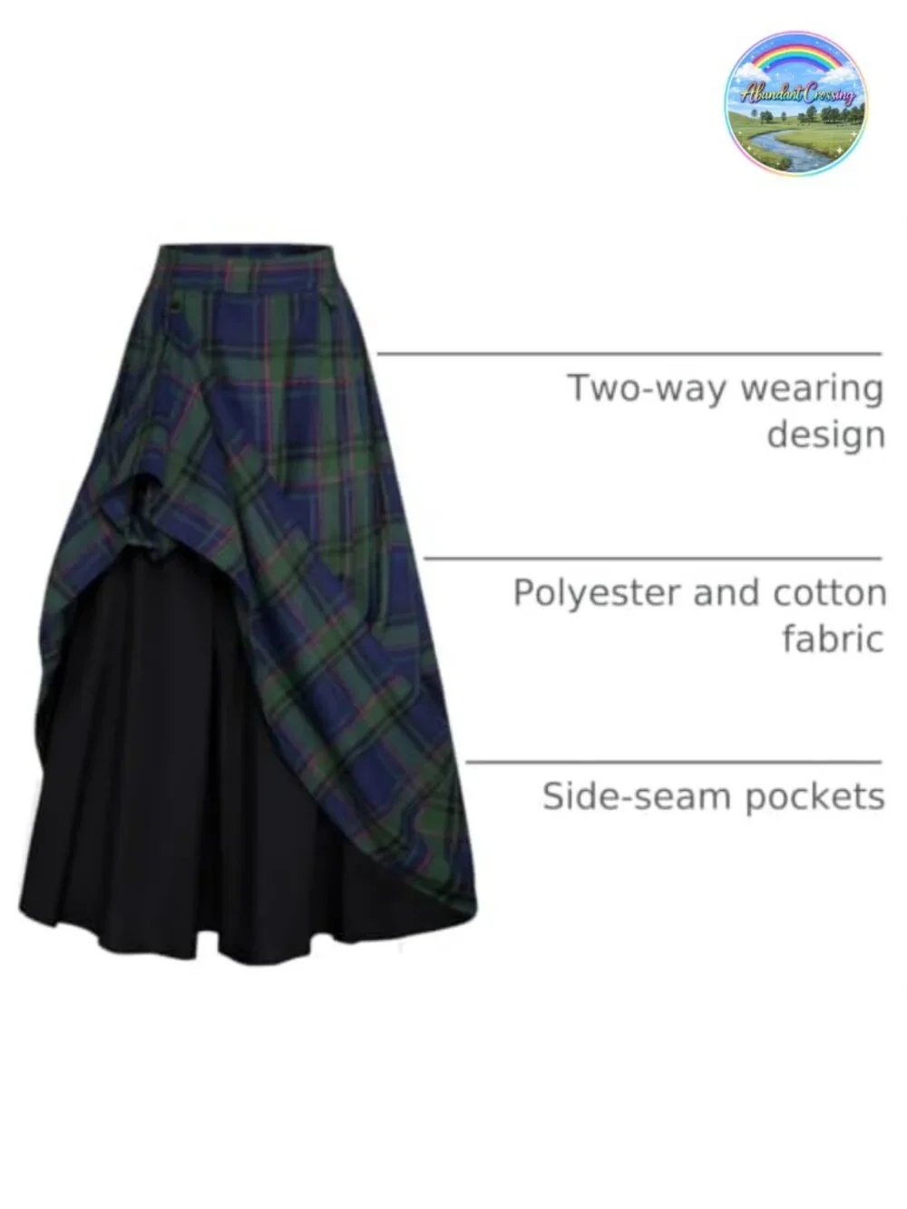 Plaid High Waist Layered Long Skirt with Pockets